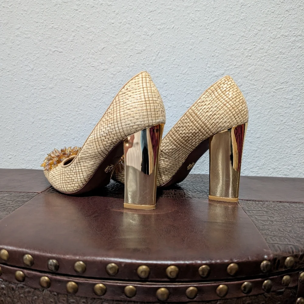 Tory Burch Metallic Kendra Raffia Pump Heels size 9.5